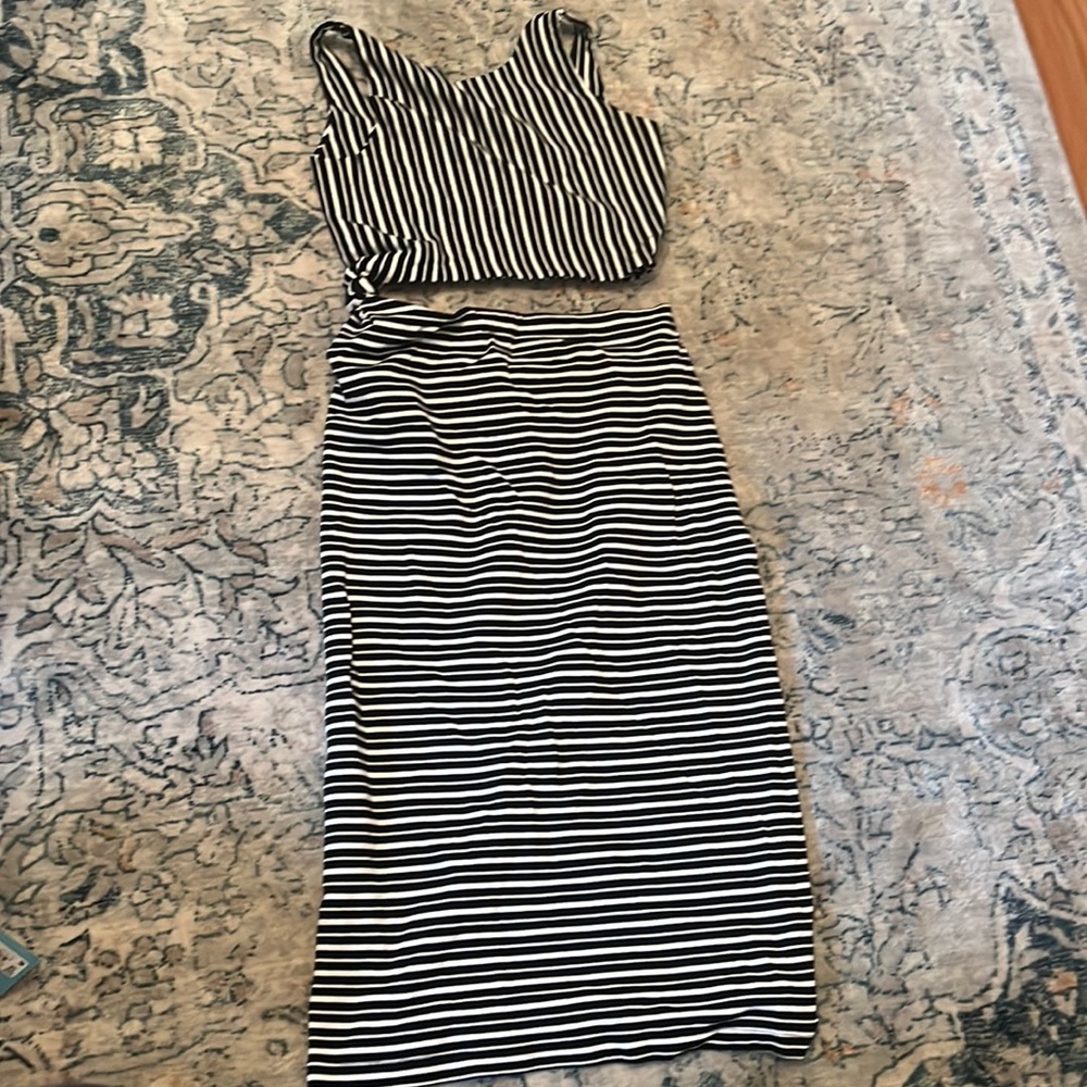 Zara two piece white and black stripe dress